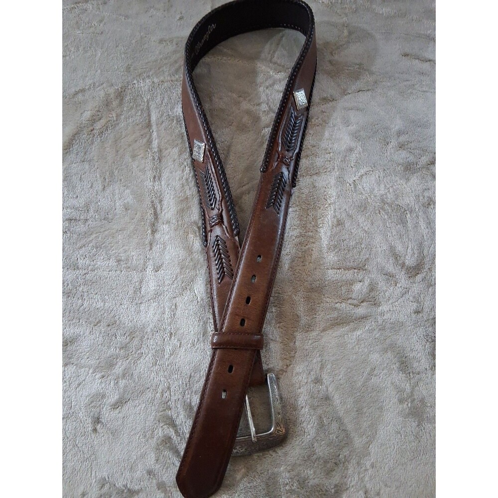 Vintage Wrangler Western Style Belt Mens Size 36/90 Large Buckle Genuine Leather